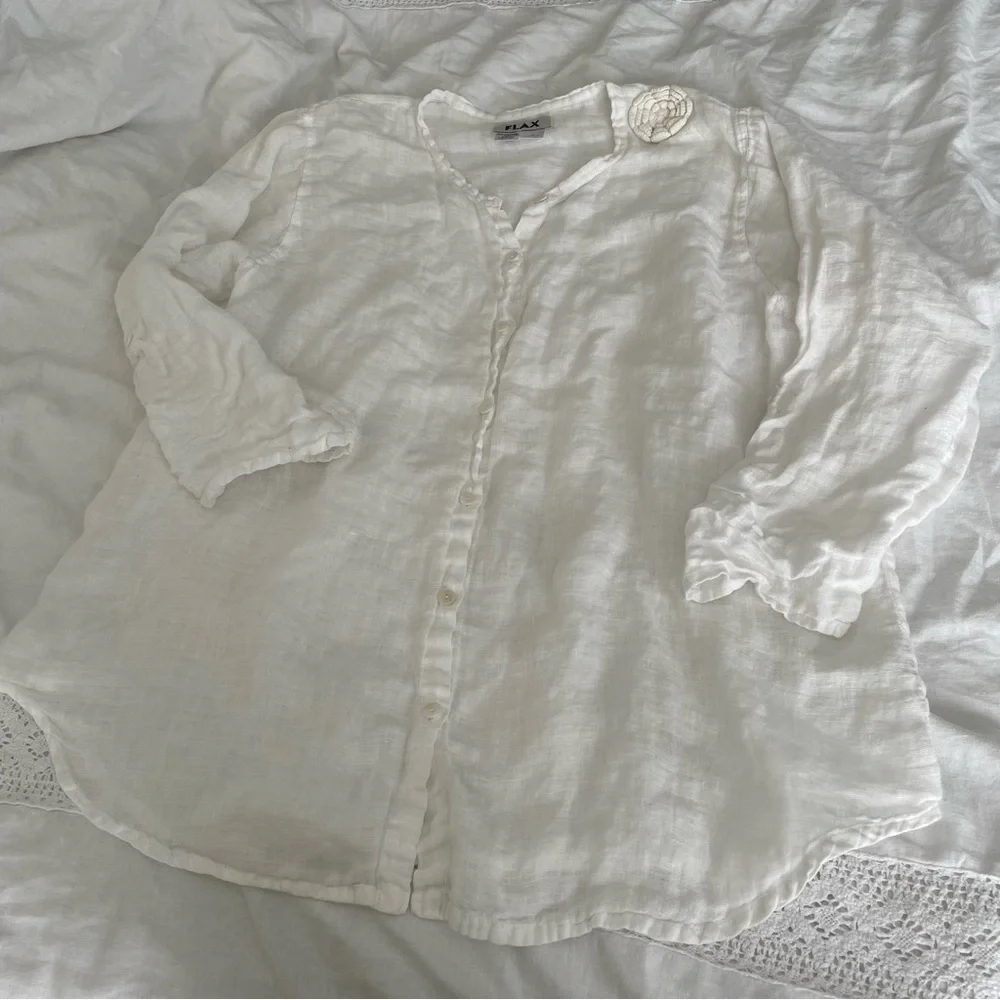 FLAX Large 100% Linen Long sleeve Shirt roll tab sleeve - Picture 9 of 9